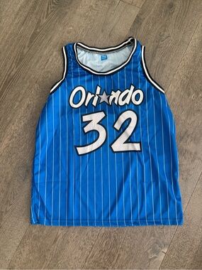 RARE NBA Orlando Magic #32 Blue Pinstripe Basketball Jersey Shaquille O’neal!